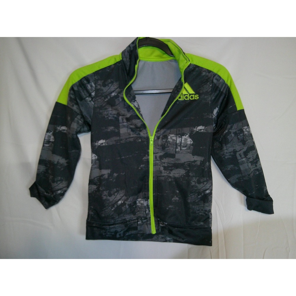 Adidas Jacket Full Zip Black Gray Neon‎ Green Kids Activewear Size 6